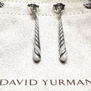 DAVID YURMAN DIAMOND And Sterling Drop Cable Earrings